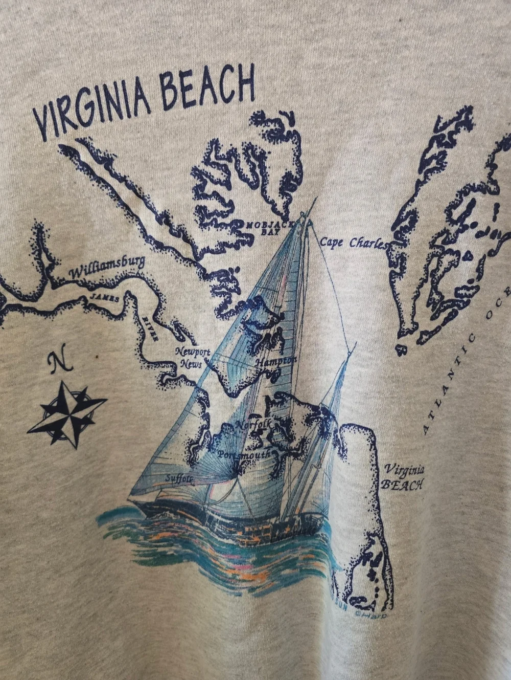 VTG Men's Jerzees Virginia Beach Crewneck Sweatshirt, Light Gray, Size XL - Picture 2 of 4